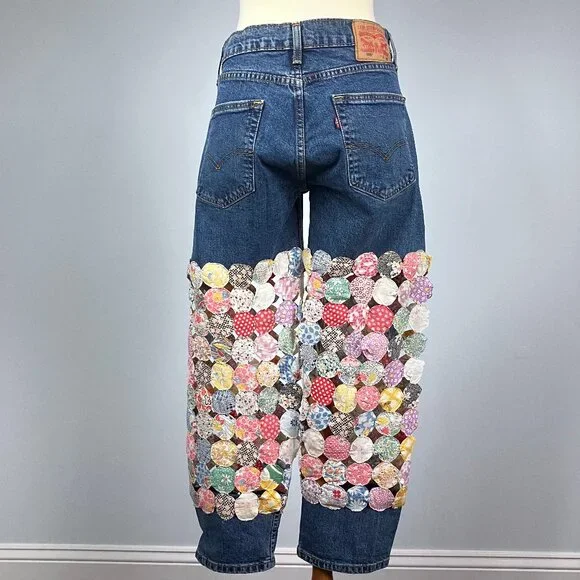 The Series New York Vintage Patchwork Quilted Pants Jeans Denim 30 Hi Rise Vtg - Picture 3 of 15